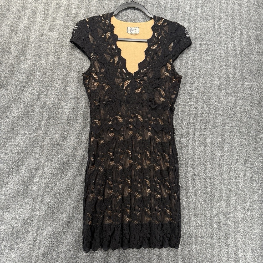 Nightcap by Carisa Rene Dress Womens 3 Black Lace V-Neck Bodycon Mini Cocktail